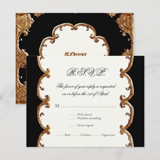 Golden French Swirl RSVP Response 50th Jubileum (Voorkant / Achterkant)