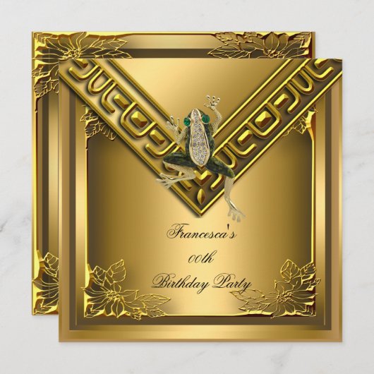 Golden Frog Elite Elegant Birthday Party Kaart (Voorkant / Achterkant)