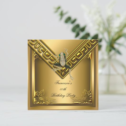 Golden Frog Elite Elegant Birthday Party Kaart (Staand voorkant)
