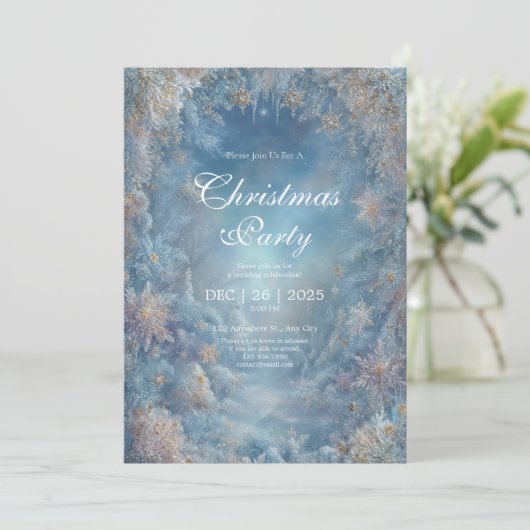 Golden Frost Winter Bloemen Huwelijksuitnodiging Kaart (Staand voorkant)