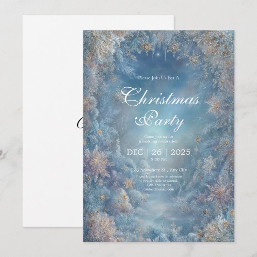 Golden Frost Winter Bloemen Huwelijksuitnodiging Kaart (Voorkant / Achterkant)