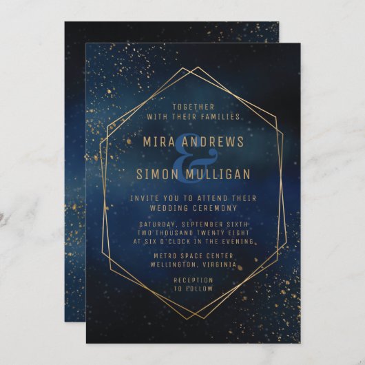 Golden Galaxy Wedding Invitation Kaart (Voorkant / Achterkant)