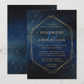 Golden Galaxy Wedding Invitation Kaart