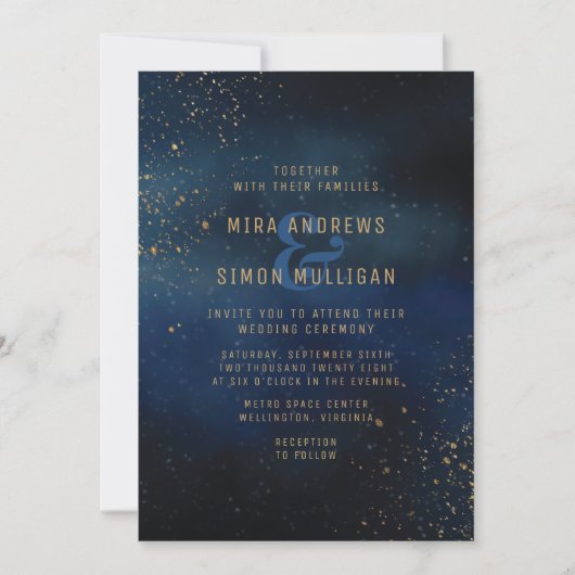 Golden Galaxy Wedding Invitation Kaart (Voorkant)