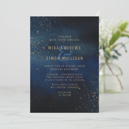 Golden Galaxy Wedding Invitation Kaart (Staand voorkant)