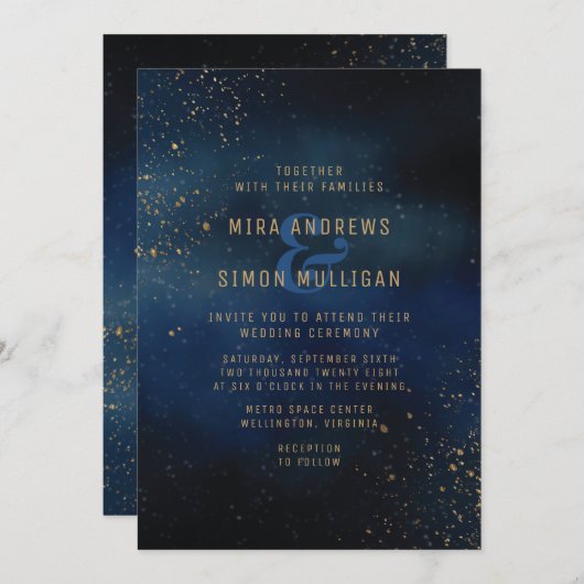 Golden Galaxy Wedding Invitation Kaart (Voorkant / Achterkant)