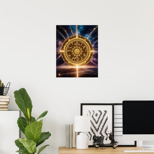 Golden Galaxy Zodiac Mandala | Luxe Poster (Thuiskantoor)