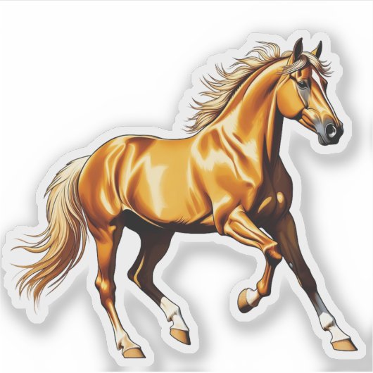 Golden Galloping Horse Sticker Illustration (Voorkant)