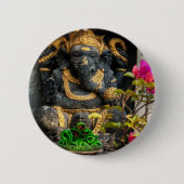 Golden Ganesha & Balinese Offerings Badge Ronde Button 5,7 Cm (Voorkant)