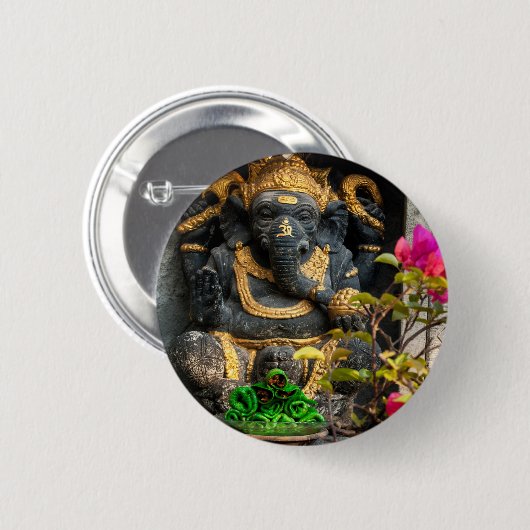 Golden Ganesha & Balinese Offerings Badge Ronde Button 5,7 Cm (Voorkant /achterkant)