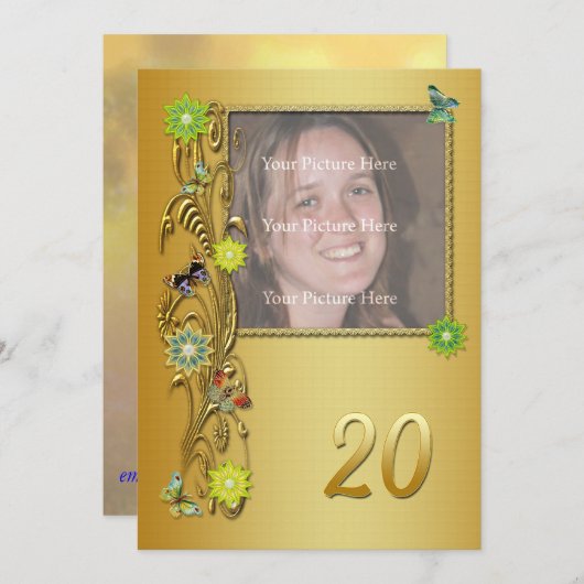 Golden Garden 20th Birthday party-uitnodiging Kaart (Voorkant / Achterkant)