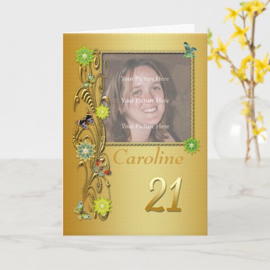 Golden Garden 21e foto Verjaardag Kaart (Gele Bloem)