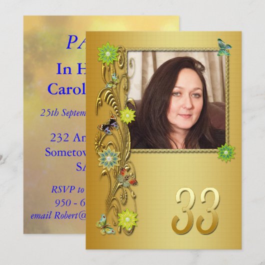 Golden Garden 33e uitnodiging van de partij Birthd (Voorkant / Achterkant)