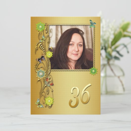 Golden Garden 36th Birthday party uitnodiging (Staand voorkant)