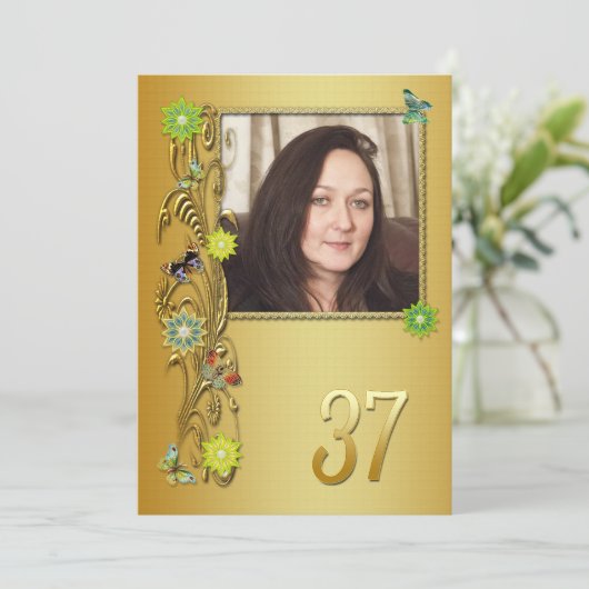 Golden Garden 37e verjaardag feestuitnodiging Kaart (Staand voorkant)