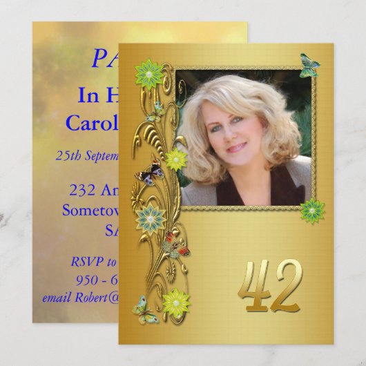 Golden Garden 42e verjaardag uitnodiging (Voorkant / Achterkant)