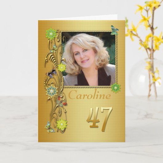 Golden Garden 47th Photo Birthday Kaart (Gele Bloem)