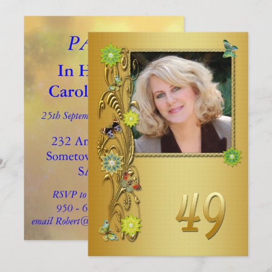 Golden Garden 49e verjaardag uitnodiging (Voorkant / Achterkant)