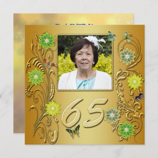 Golden Garden 65th Birthday party uitnodiging (Voorkant / Achterkant)