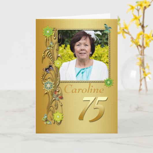Golden Garden 75e foto Verjaardag Kaart (Gele Bloem)