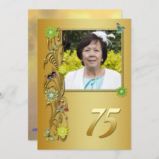 Golden Garden 75e verjaardag feestuitnodiging Kaart (Voorkant / Achterkant)