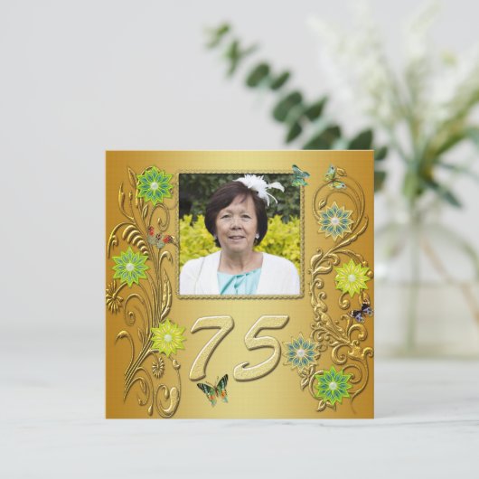 Golden Garden 75e verjaardag feestuitnodiging Kaart (Staand voorkant)