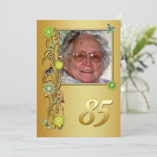 Golden Garden 85th Birthday party uitnodiging (Staand voorkant)