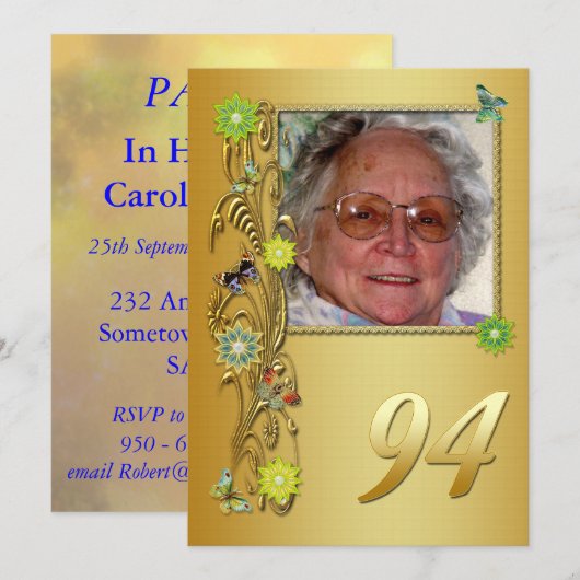 Golden Garden 94e verjaardag uitnodiging (Voorkant / Achterkant)