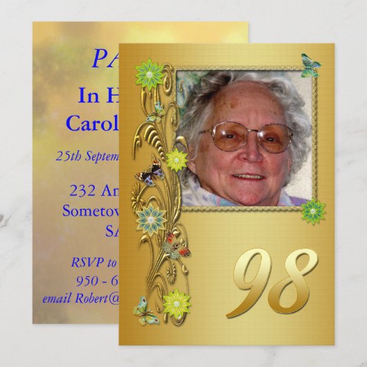 Golden Garden 98th Birthday party call Kaart (Voorkant / Achterkant)