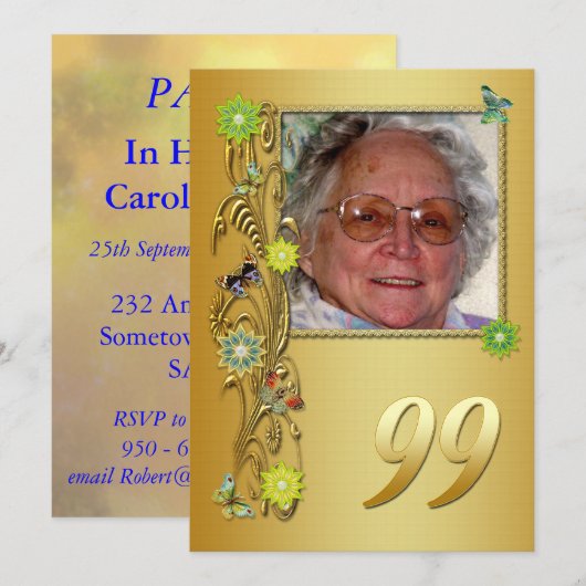 Golden Garden 99ste verjaardag uitnodiging (Voorkant / Achterkant)