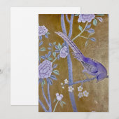 Golden Garden Chinoiserie met Paarse Vogel & Pioen Feestdagenkaart (Voorkant / Achterkant)