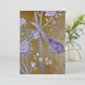 Golden Garden Chinoiserie met Paarse Vogel & Pioen Feestdagenkaart (Staand voorkant)