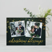 Golden Garland | Twee foto Folie Feestdagenkaart (Staand Voorkant)