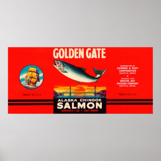 Golden Gate Brand Salmon Label- Seattle, WA Poster (Voorkant)