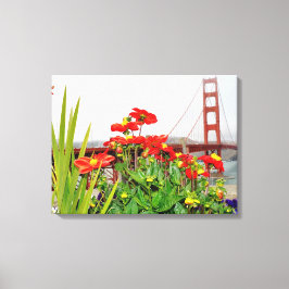 Golden Gate Bridge achter bloemen Canvas Afdruk