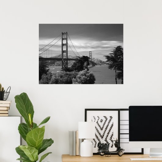 Golden Gate Bridge Black en White Poster (Thuiskantoor)