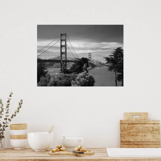 Golden Gate Bridge Black en White Poster (Keuken)