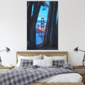 Golden Gate Bridge door de bomen bij Twilight Canvas Afdruk (Insitu (Slaapkamer))