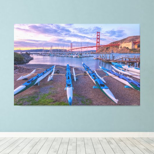 Golden Gate Bridge en Outrigger kano's Canvas Afdruk (Insitu (Houten vloer))