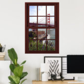 Golden Gate Bridge Faux Cherry Wood Window Poster (Thuiskantoor)