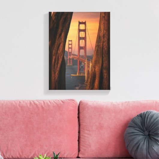 Golden Gate Bridge Foto tussen twee bomen Canvas Afdruk (Insitu (Woonkamer))