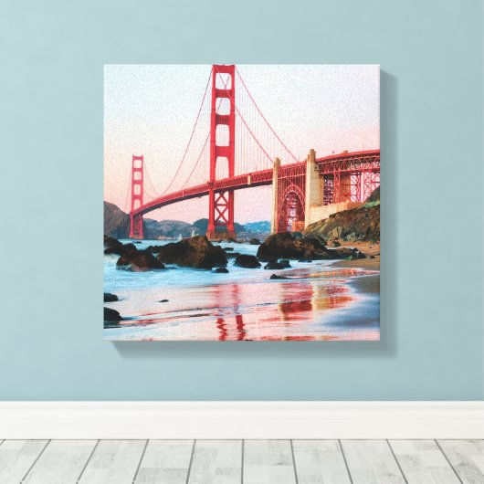 Golden gate bridge gooit kussen canvas afdruk (Insitu (Houten vloer))