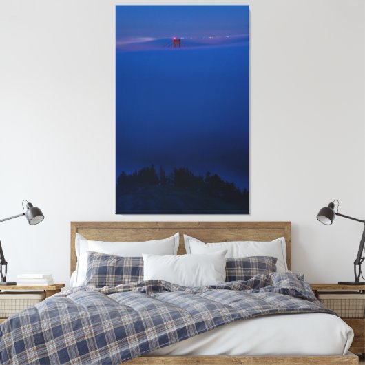 Golden Gate Bridge in Mist bij Nacht Canvas Afdruk (Insitu (Slaapkamer))