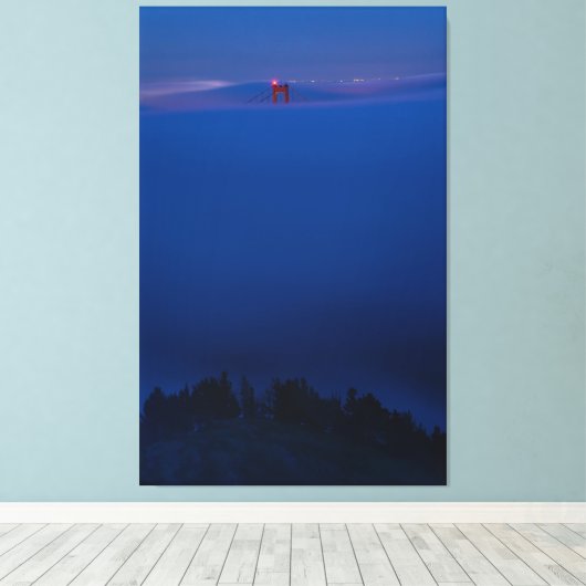 Golden Gate Bridge in Mist bij Nacht Canvas Afdruk (Insitu (Houten vloer))