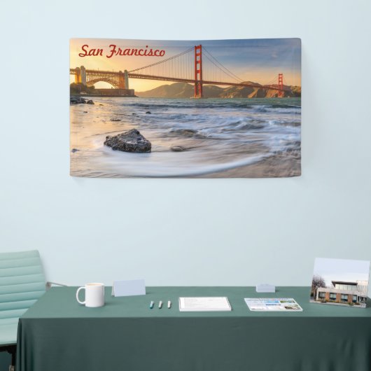 Golden Gate Bridge in San Francisco bij zonsonderg Spandoek (Beurs)