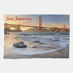 Golden Gate Bridge in San Francisco bij zonsonderg Theedoek