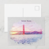 Golden gate bridge in waterverf Briefkaart (Voorkant / Achterkant)