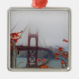 Golden Gate Bridge met Oranje bloemen Metalen Ornament