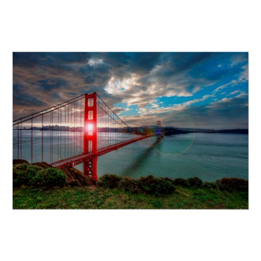Golden Gate Bridge met Sun Shining through. Perfect Poster (Voorkant)