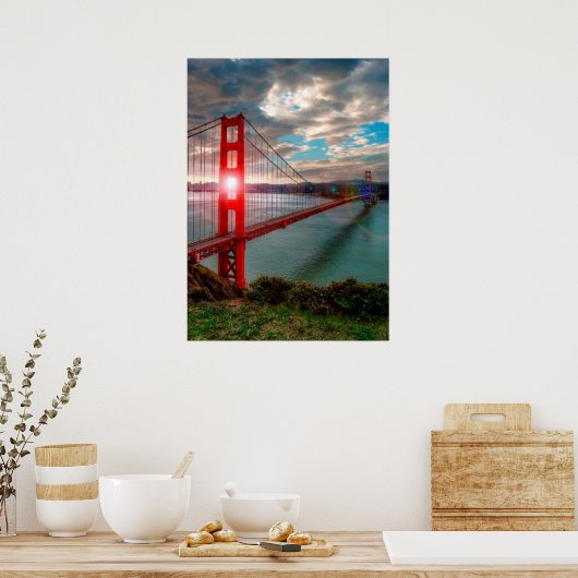 Golden Gate Bridge met Sun Shining through. Poster (Keuken)